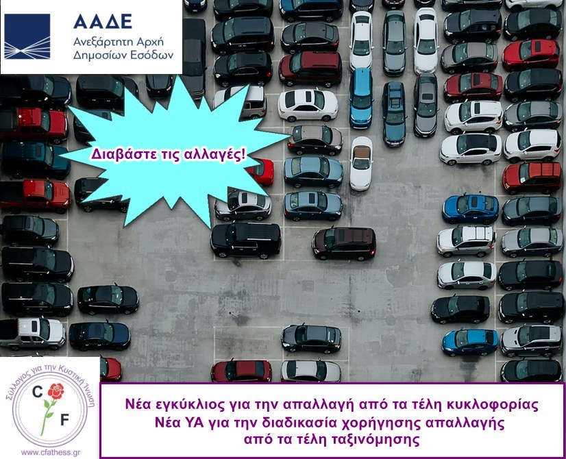 Αλλαγές στην διαδικασία για την  απαλλαγή από τα τέλη κυκλοφορίας και τέλη ταξινόμησης